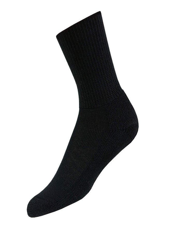 Thorlos Unisex HPXM Diabetic Thick Padded Crew Sock, Black, Large